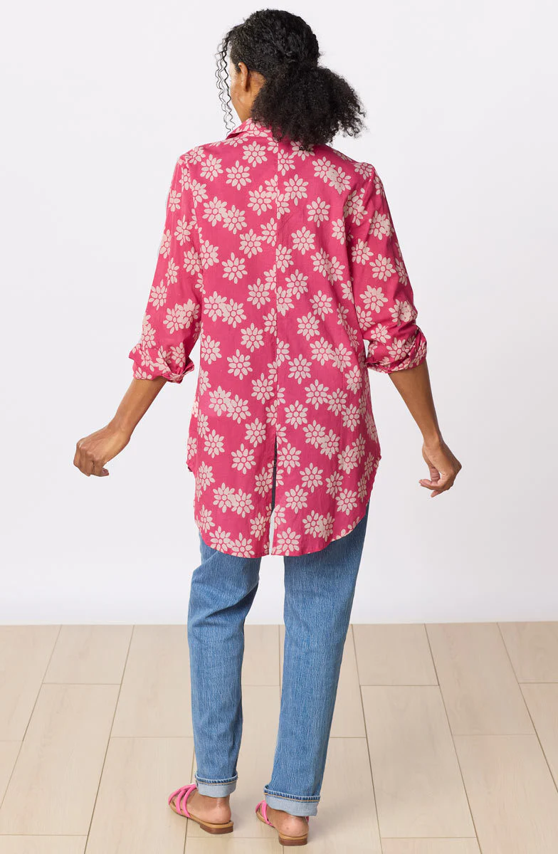 Aashna High-Low Hem Button-Down Shirt - Berry/Natural - Image 5