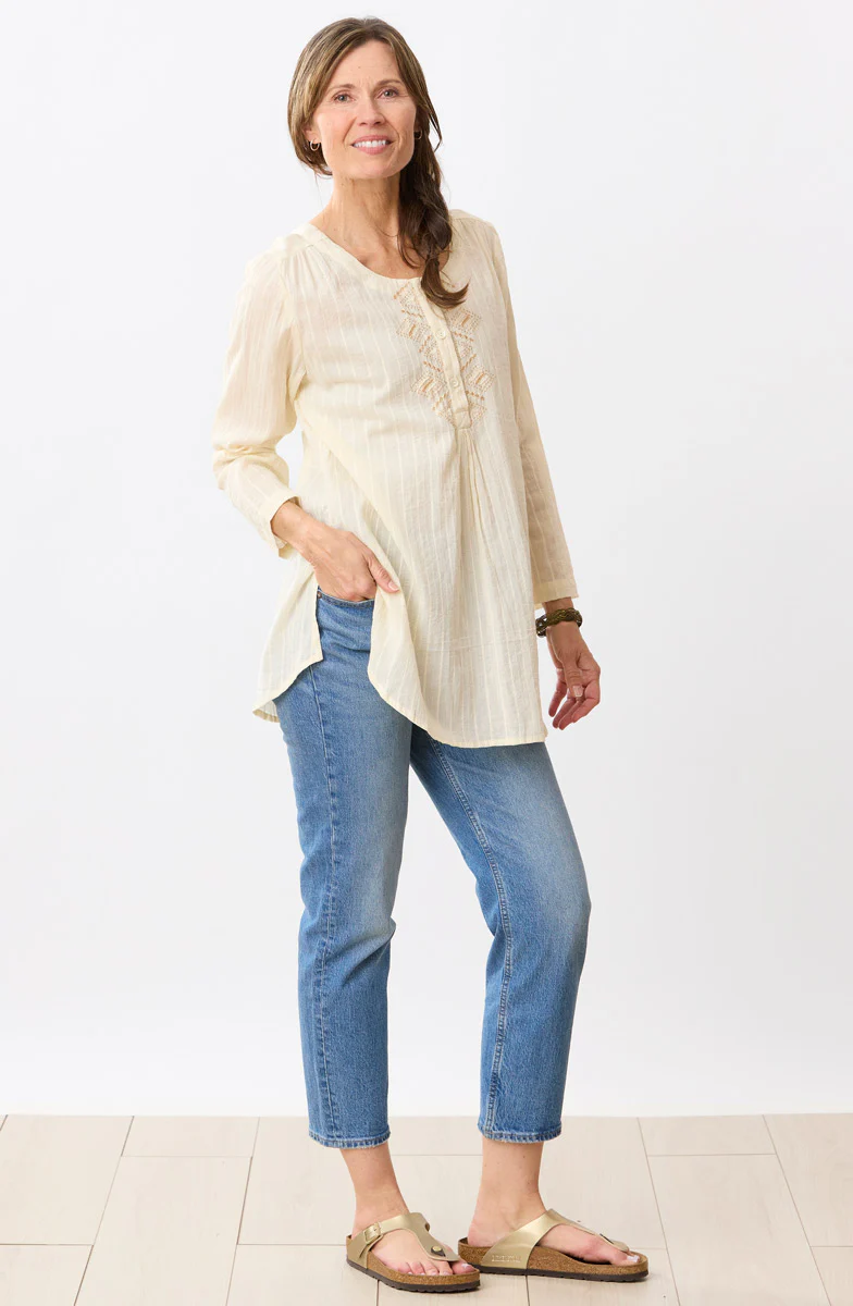 Abha Textured Cotton Henley Tunic - Natural - Image 2
