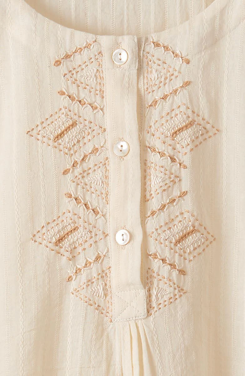 Abha Textured Cotton Henley Tunic - Natural - Image 3