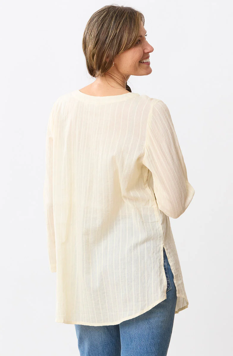 Abha Textured Cotton Henley Tunic - Natural - Image 4