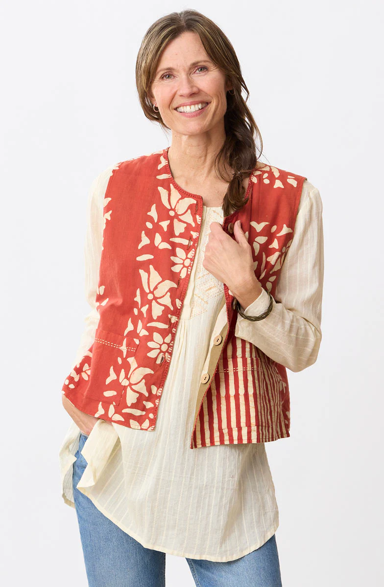Abha Textured Cotton Henley Tunic - Natural - Image 5