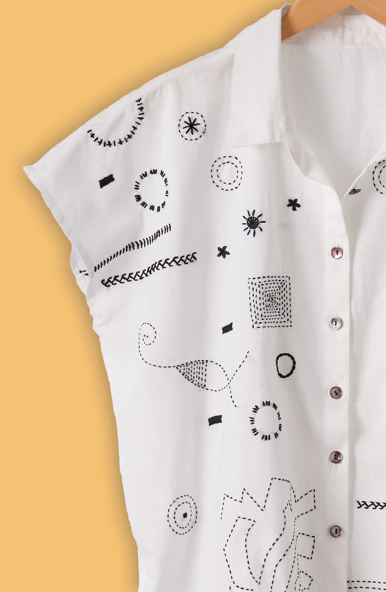 Adira Organic Cotton Sampler Cap-Sleeve Shirt - White - Image 3