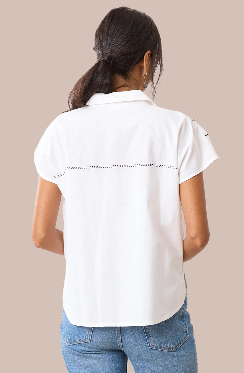 Adira Organic Cotton Sampler Cap-Sleeve Shirt - White - Image 4