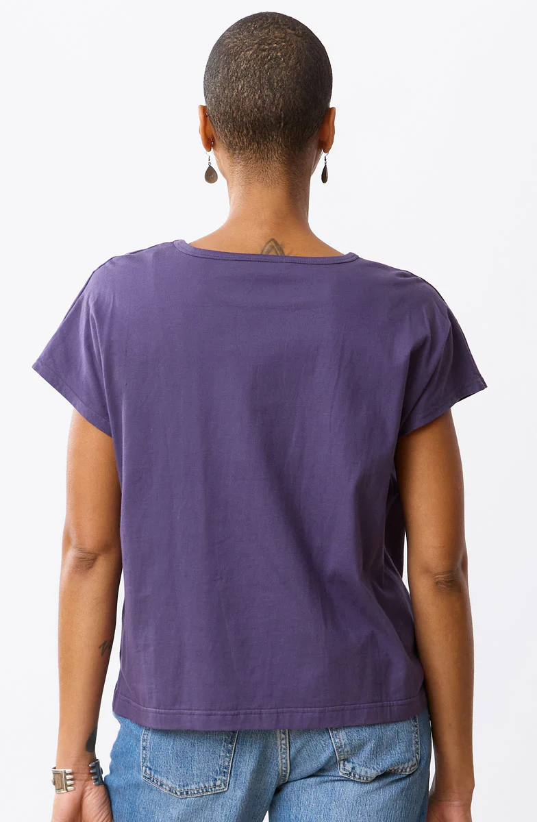 Akila Embroidered Knit Cap Sleeve Tee - Aubergine - Image 4