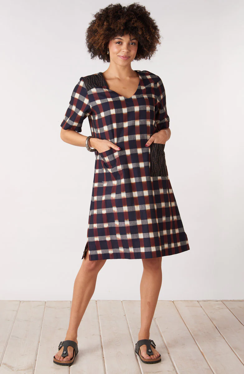 Aloka Ikat V-Neck Knee-Length Dress - Black/Multi - Image 4