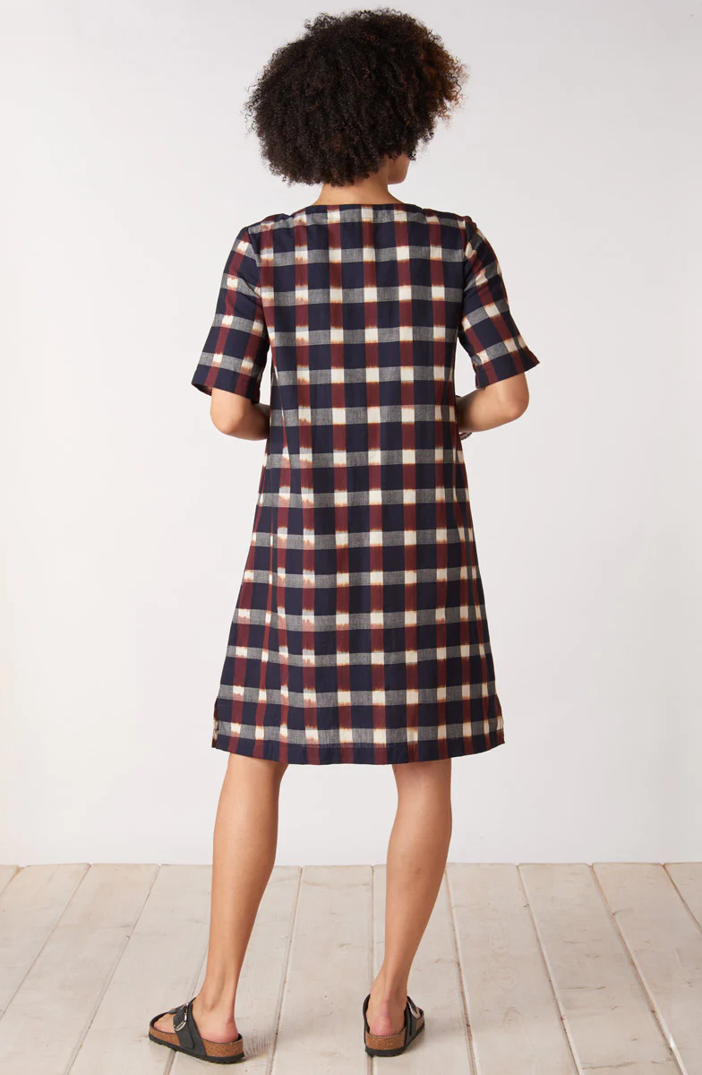 Aloka Ikat V-Neck Knee-Length Dress - Black/Multi - Image 5