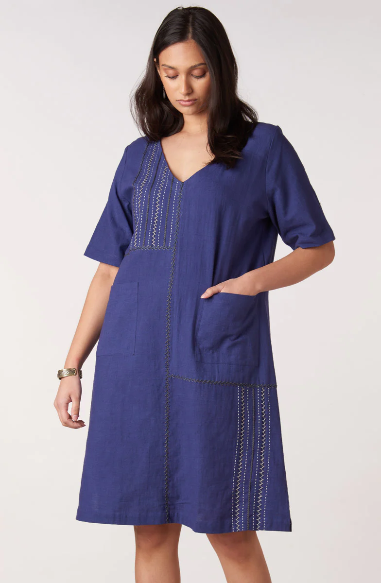 Aloka V-Neck Knee-Length Dress - Dark celestial - Image 3