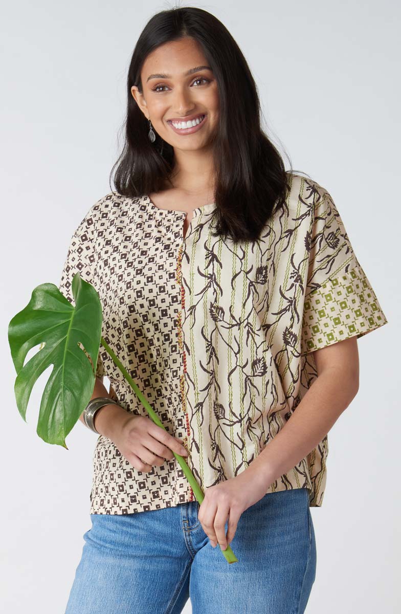 Amara Organic Cotton Boxy Top - Natural/Ebony