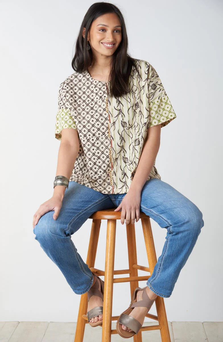 Amara Organic Cotton Boxy Top - Natural/Ebony - Image 4