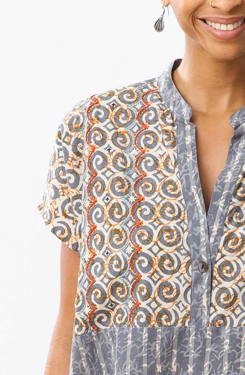 Ambala Oversize Cap-Sleeve Shirt - Storm/Multi - Image 2