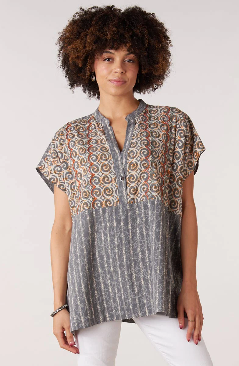 Ambala Oversize Cap-Sleeve Shirt - Storm/Multi - Image 4