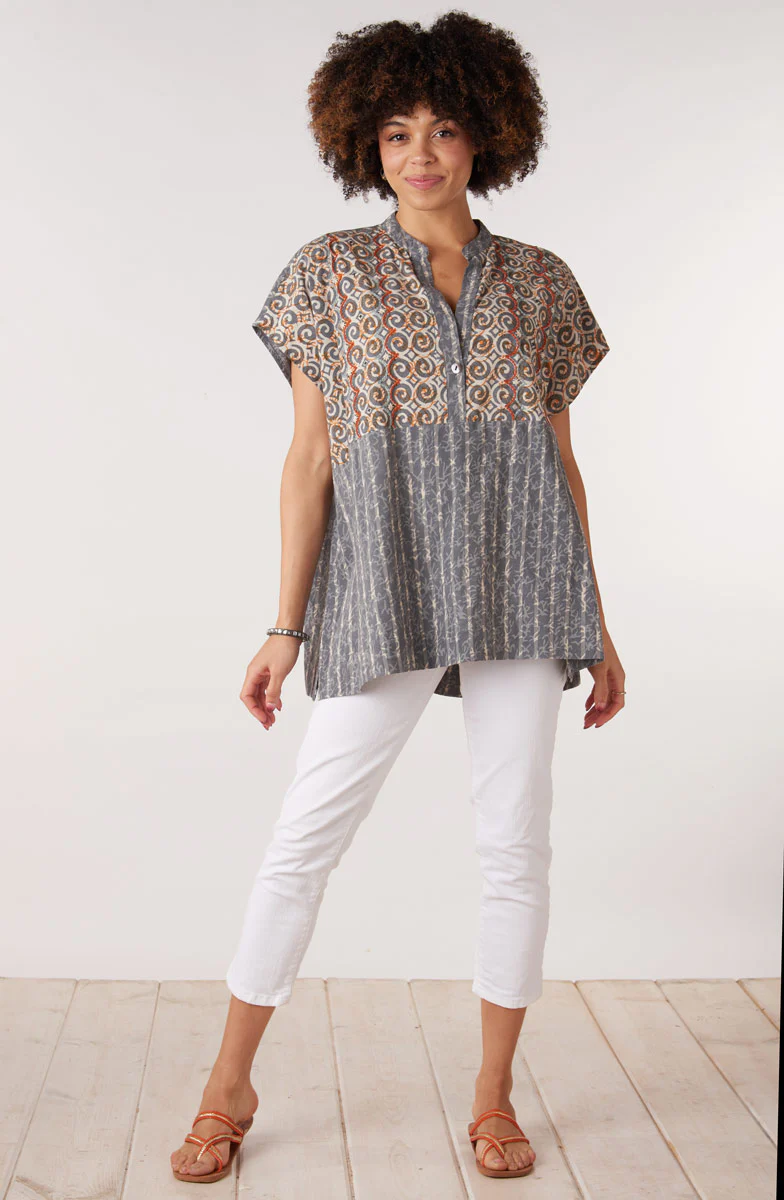 Ambala Oversize Cap-Sleeve Shirt - Storm/Multi - Image 5