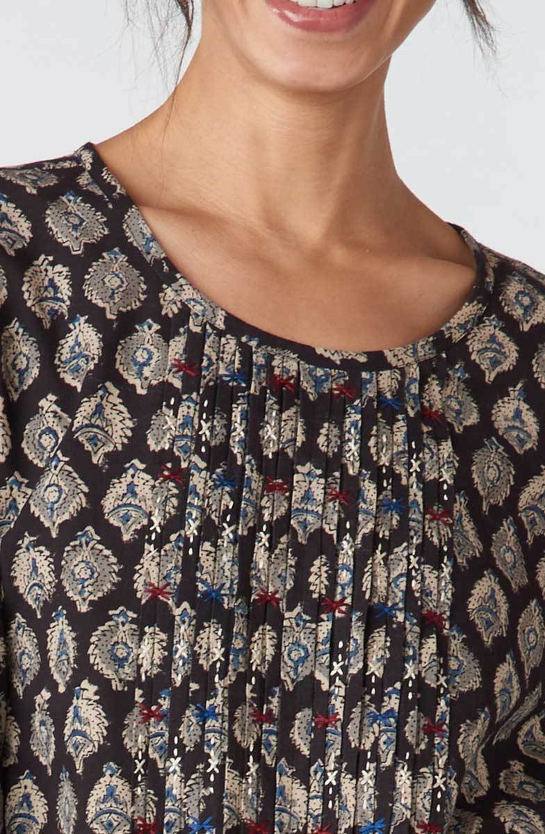 Amina Pull-Over Long-Sleeve Dress - Black/Multi - Image 3