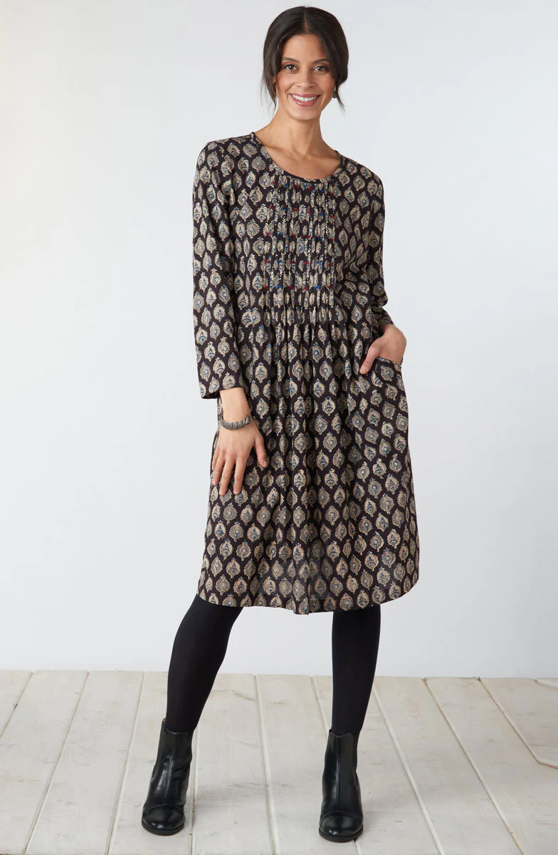 Amina Pull-Over Long-Sleeve Dress - Black/Multi - Image 4