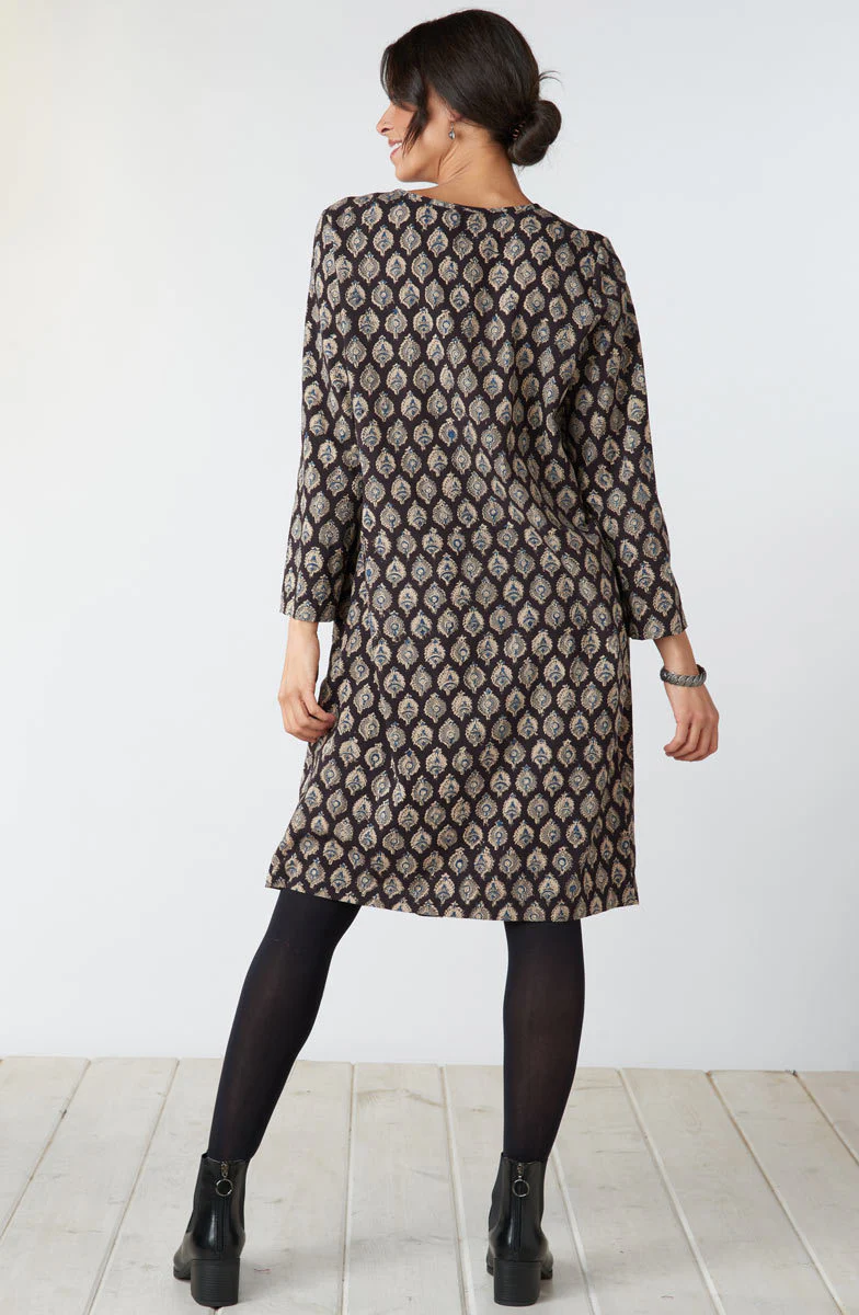 Amina Pull-Over Long-Sleeve Dress - Black/Multi - Image 5