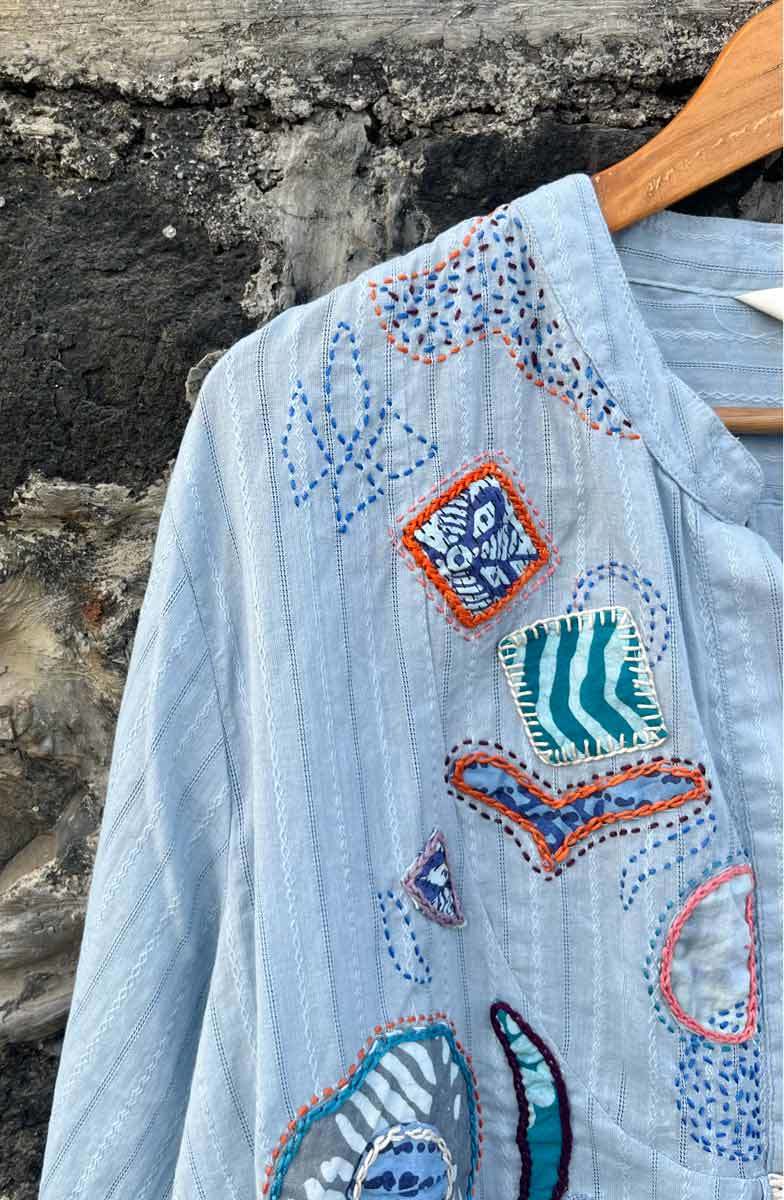 Amreli Upcycled Appliqué Lightweight Tunic - Cloud - Image 3
