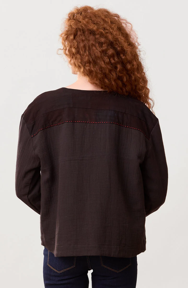 Amyra Cotton Double Gauze Embroidered Top - Black/Multi - Image 4