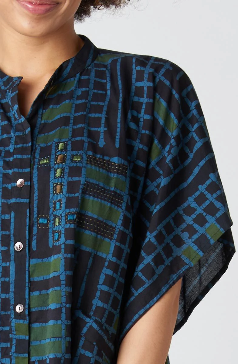 Anika Band Collar Kaftan Shirt - Charcoal/Multi - Image 3