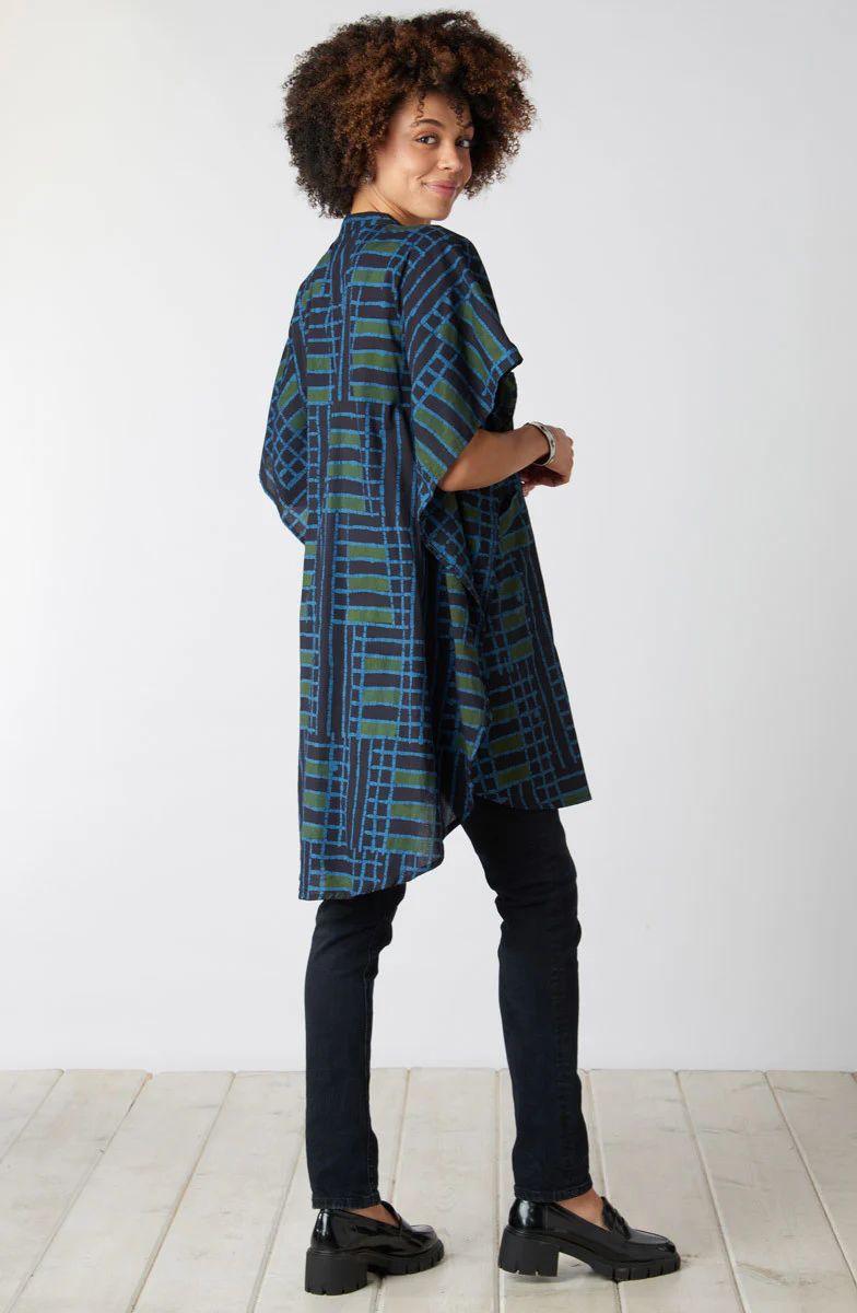 Anika Band Collar Kaftan Shirt - Charcoal/Multi - Image 5