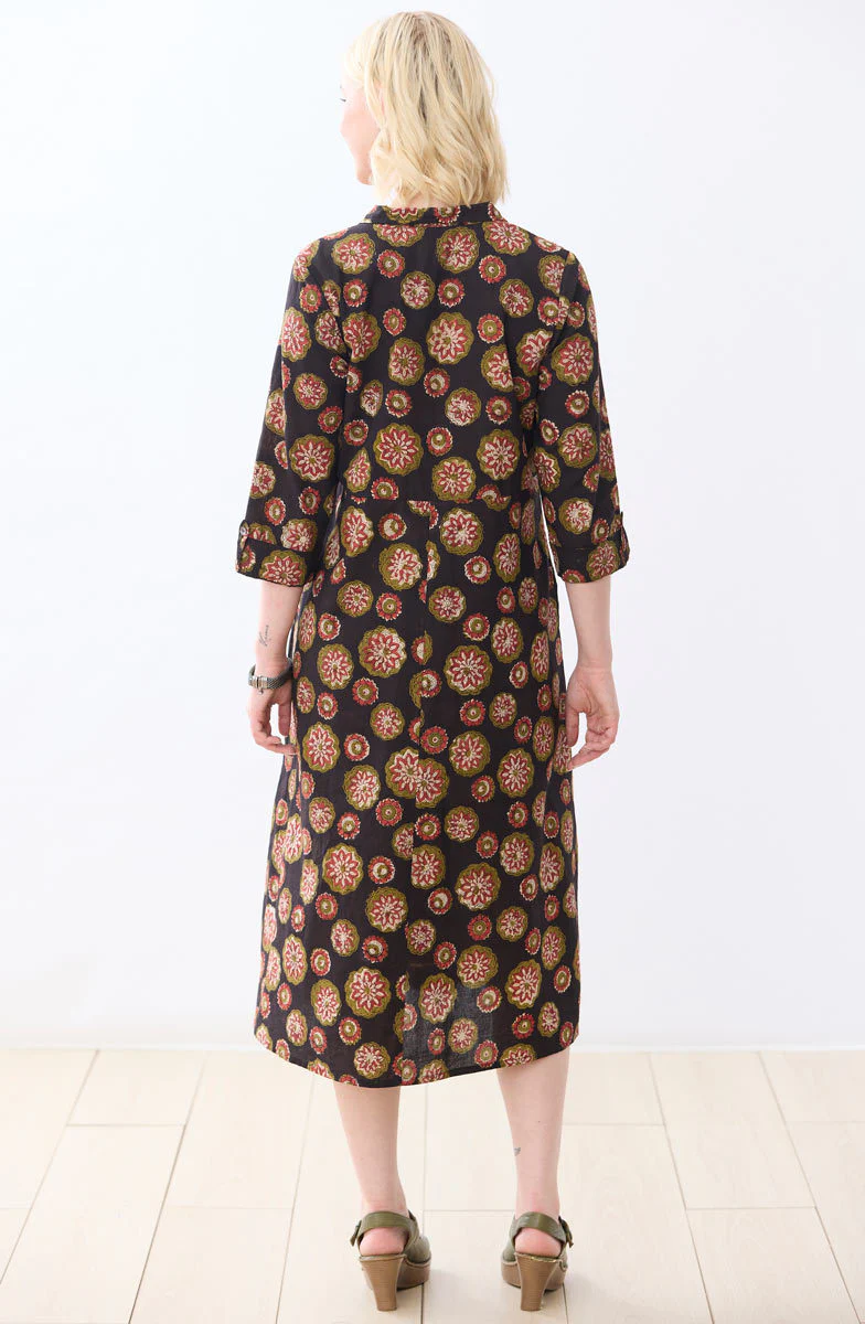 Anisha Resort Collar Fit and Flair Shirtdress - Black/Multi - Image 4