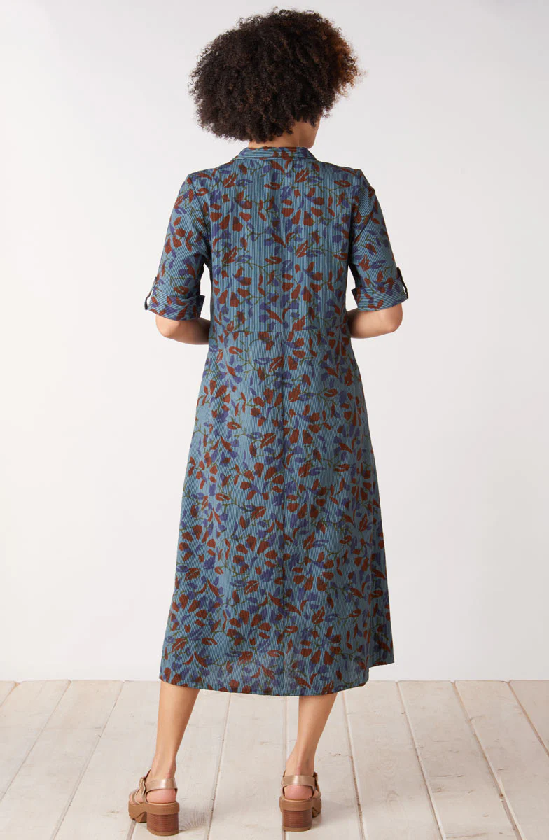Anisha Resort Collar Fit and Flair Shirtdress - Blue/Multi - Image 5