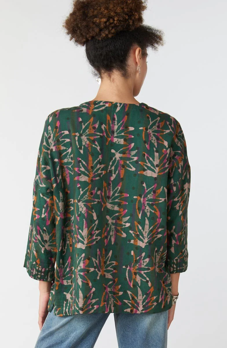 Anupa Henley Yoke Top - Forest/Multi - Image 4