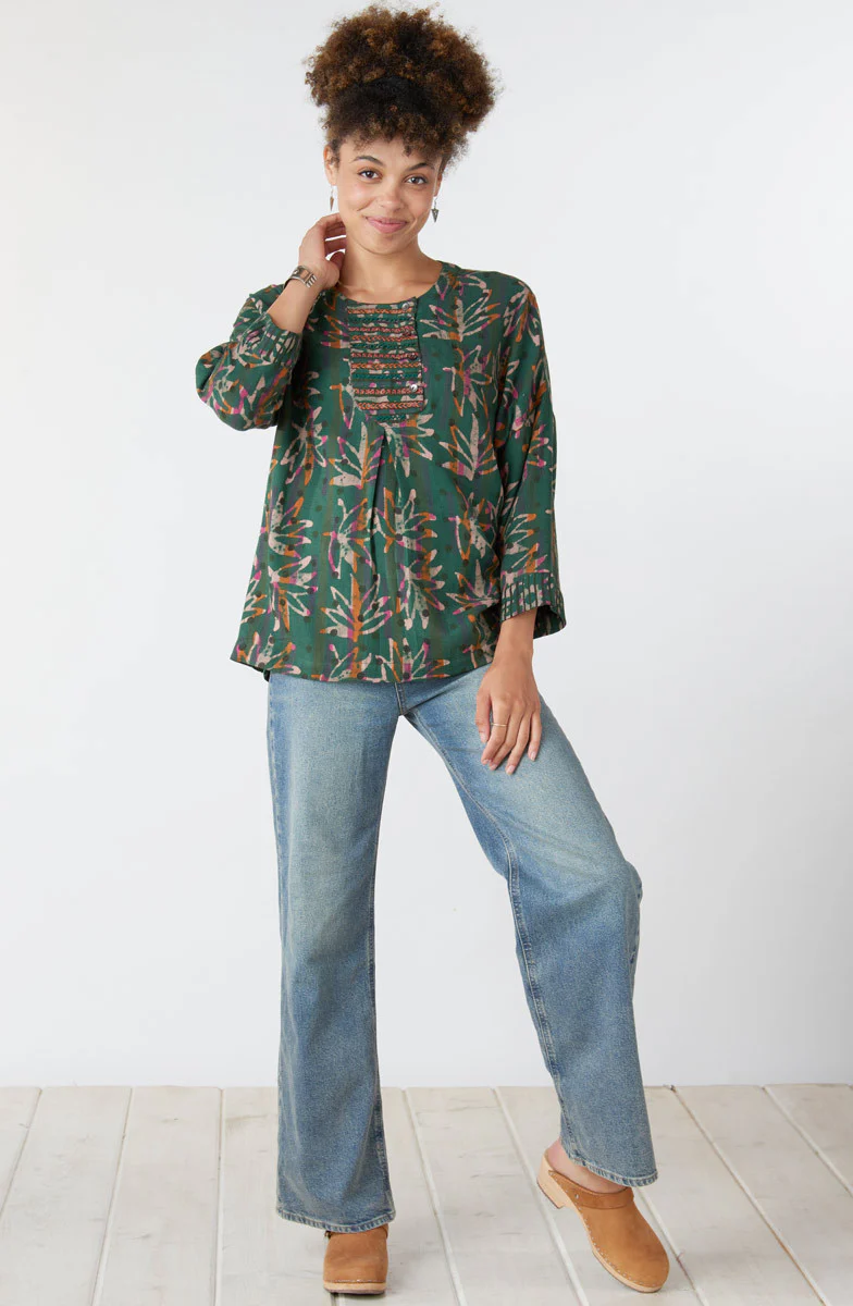 Anupa Henley Yoke Top - Forest/Multi - Image 5