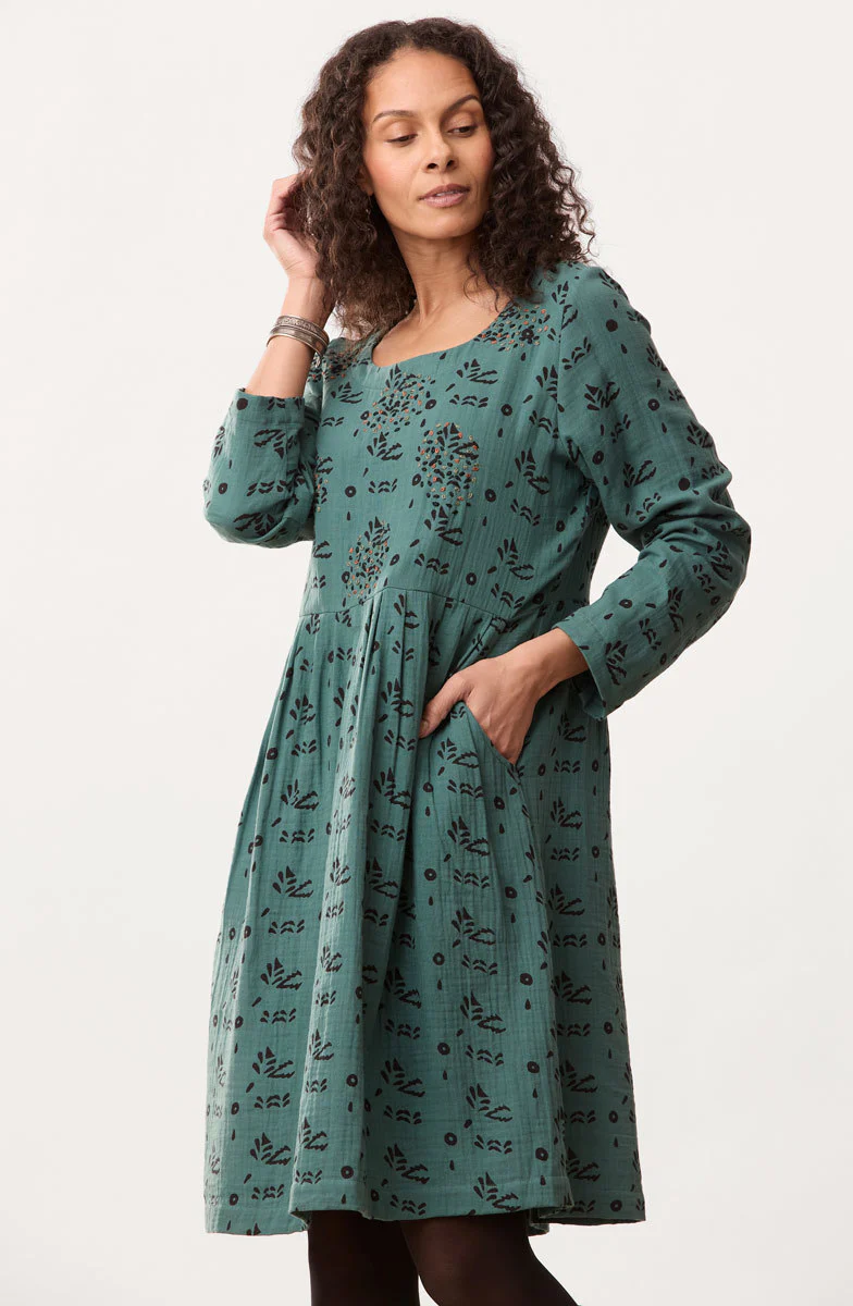 Anura Cotton Double Gauze Knee-Length Dress - Dusty teal - Image 2