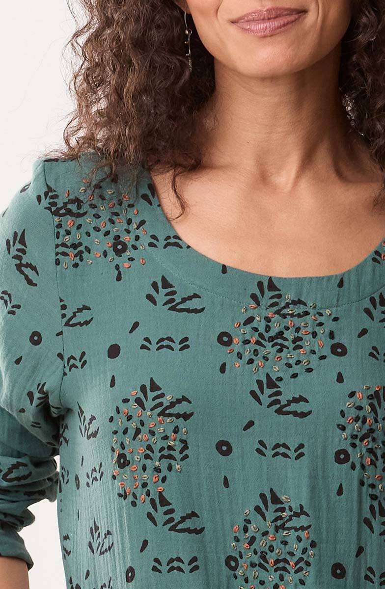 Anura Cotton Double Gauze Knee-Length Dress - Dusty teal - Image 3