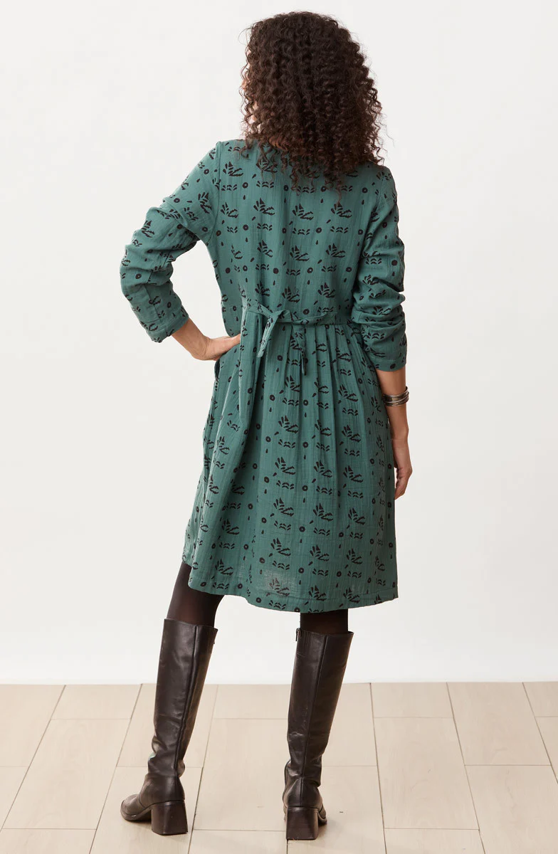 Anura Cotton Double Gauze Knee-Length Dress - Dusty teal - Image 5