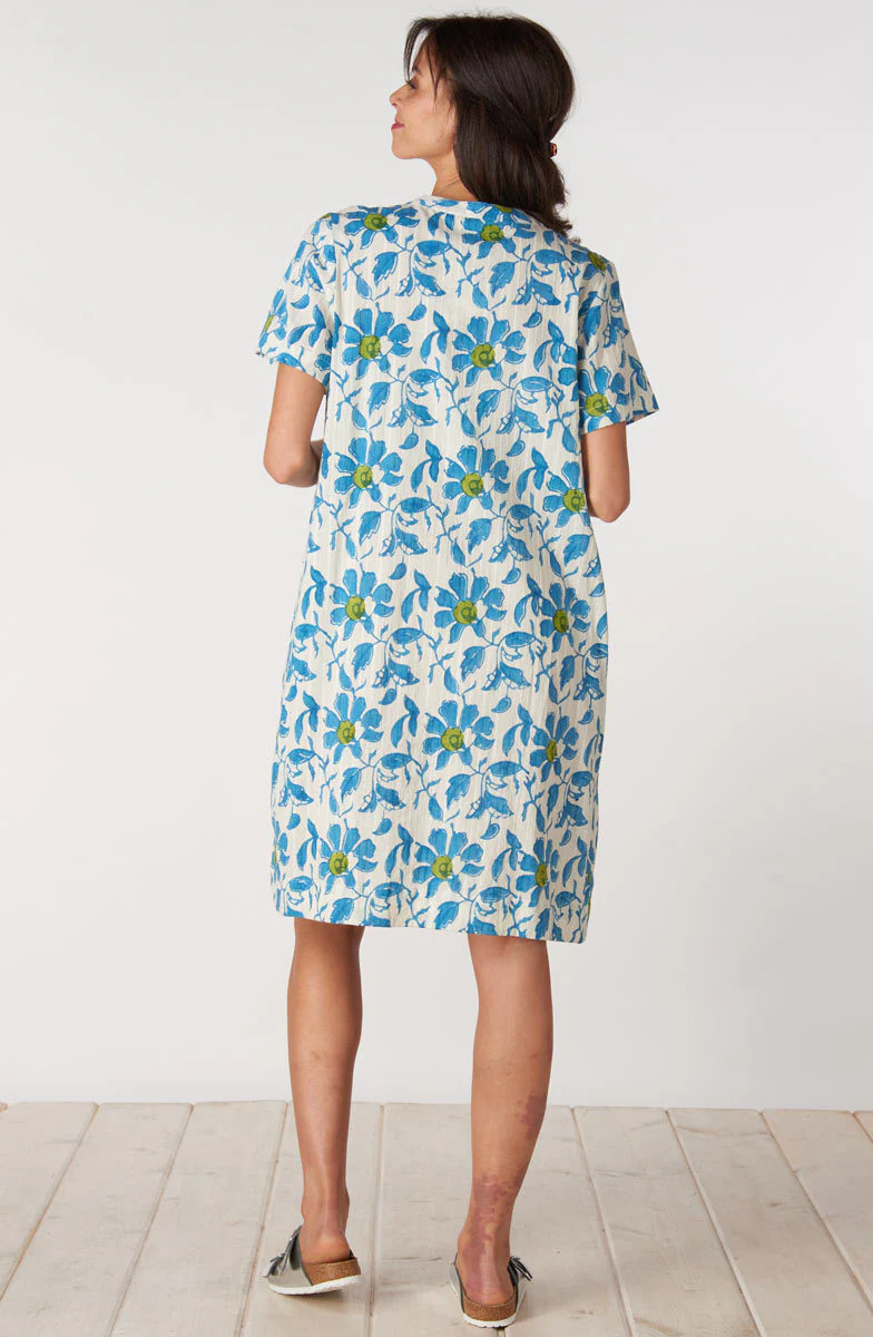 Anvita Short-Sleeve Pleated Shirtdress - White/Blue - Image 5