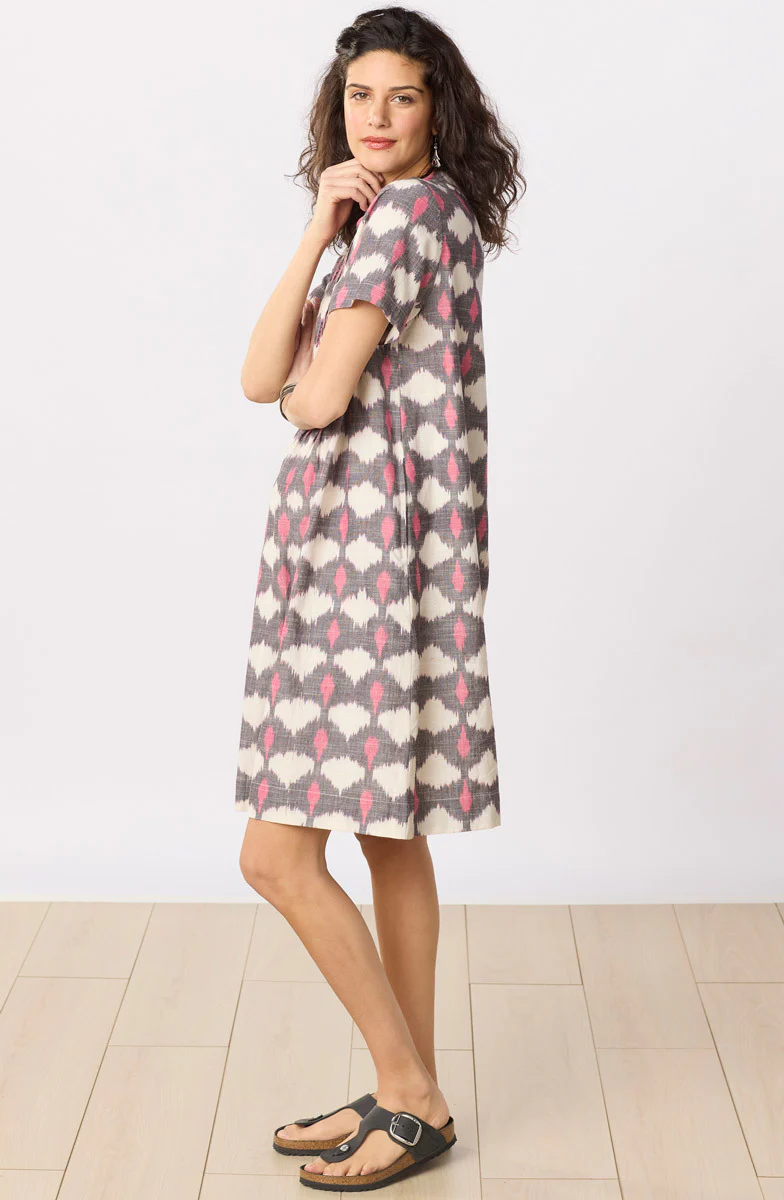 Anvita Short-Sleeve Pleated Shirtdress - Natural/Pink/Grey - Image 4
