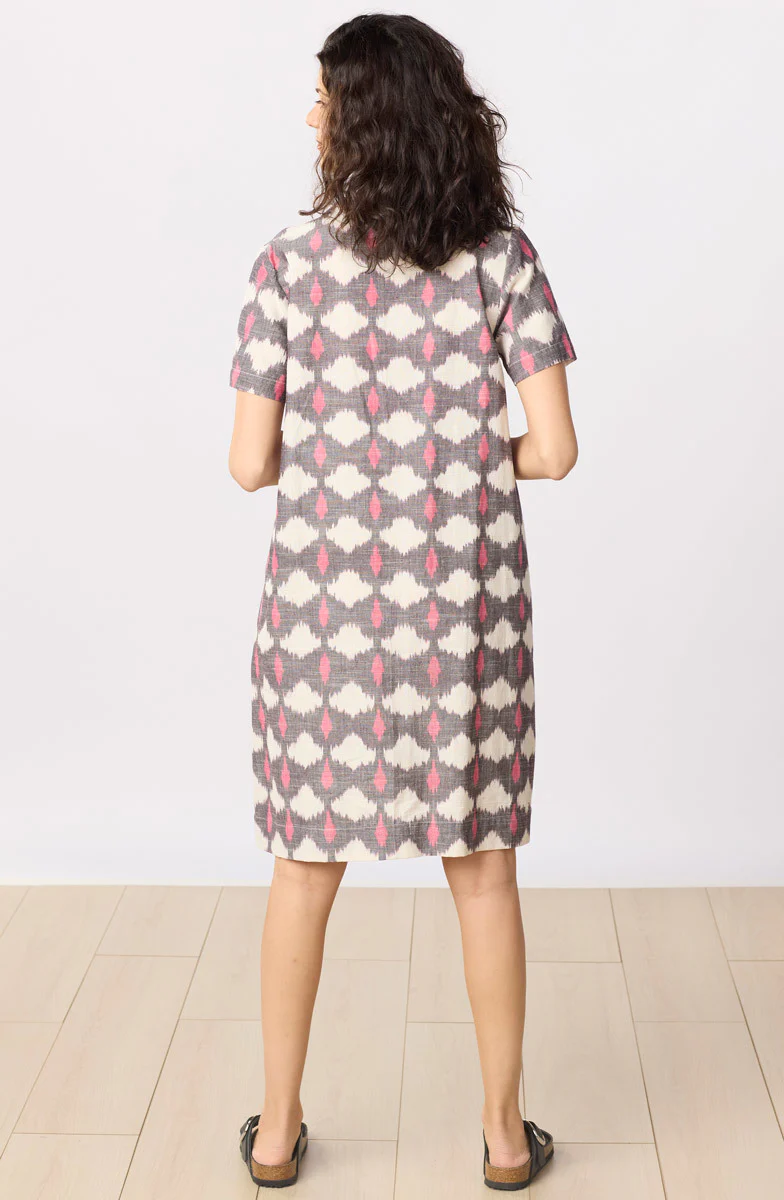 Anvita Short-Sleeve Pleated Shirtdress - Natural/Pink/Grey - Image 5