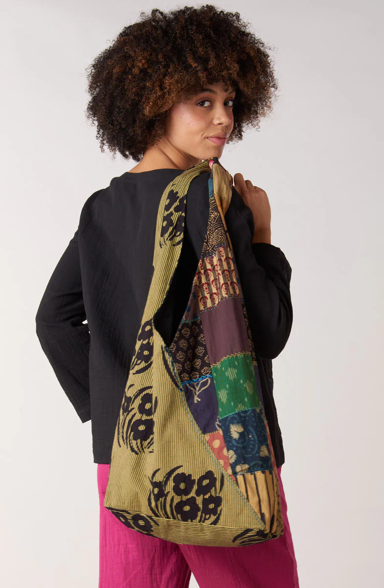 Asha Upcycled Chindi Patchwork Bag - Kiwi/Multi - Image 4