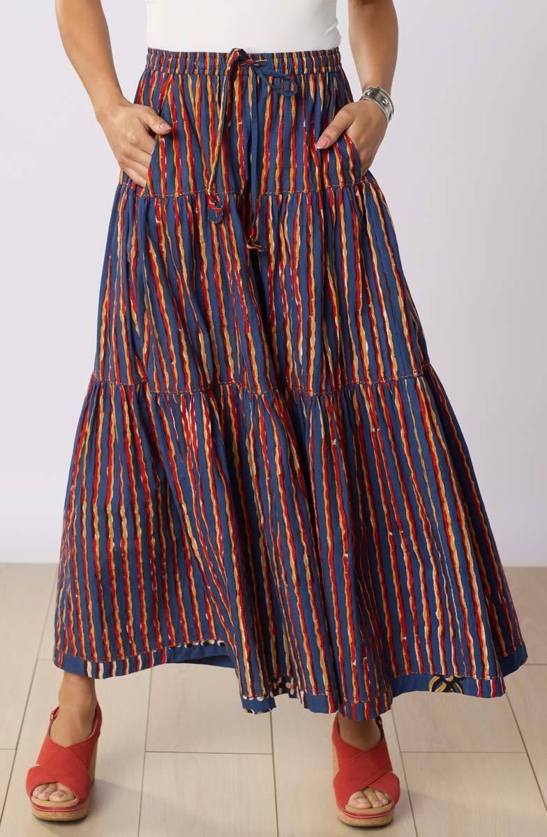 Ashiana Tiered Long Skirt - Cornflower/Multi - Image 3