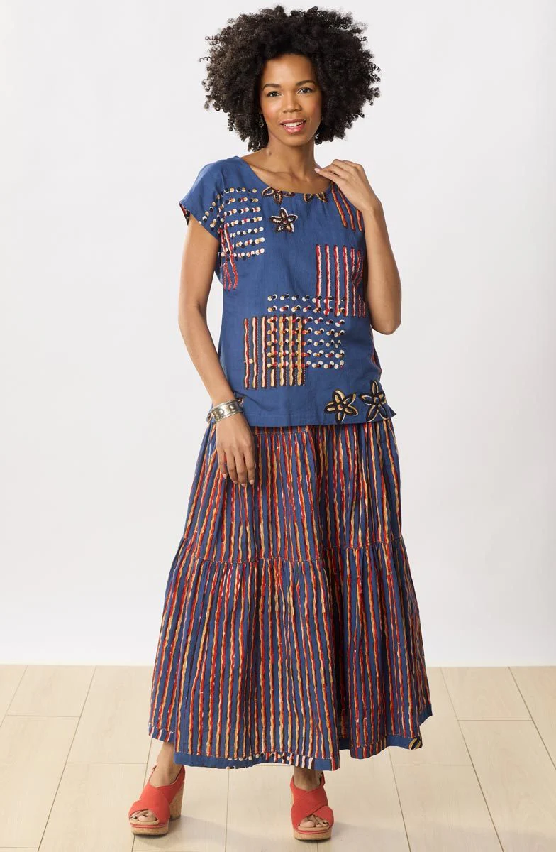 Ashiana Tiered Long Skirt - Cornflower/Multi - Image 4