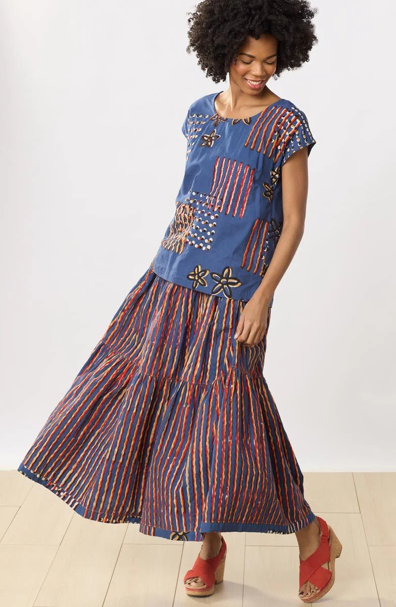 Ashiana Tiered Long Skirt - Cornflower/Multi - Image 5