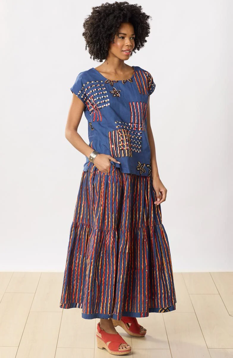 Ashiana Tiered Long Skirt - Cornflower/Multi - Image 6