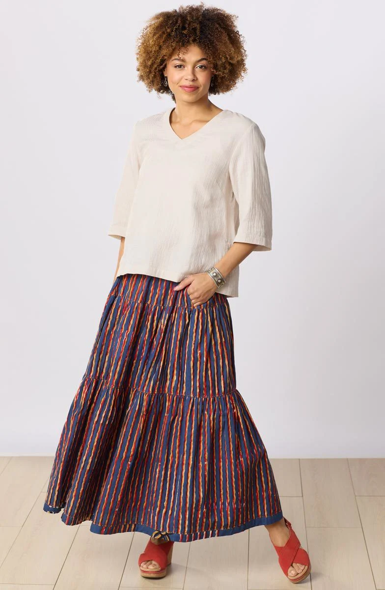 Ashiana Tiered Long Skirt - Cornflower/Multi - Image 8