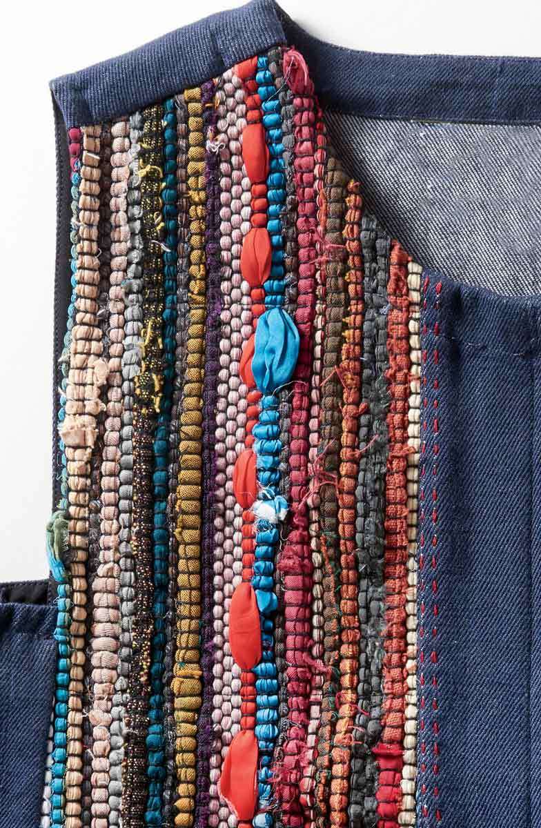 Recycled Yarn Ashni Handwoven Chindi Vest - Dark denim/Multi - Image 3