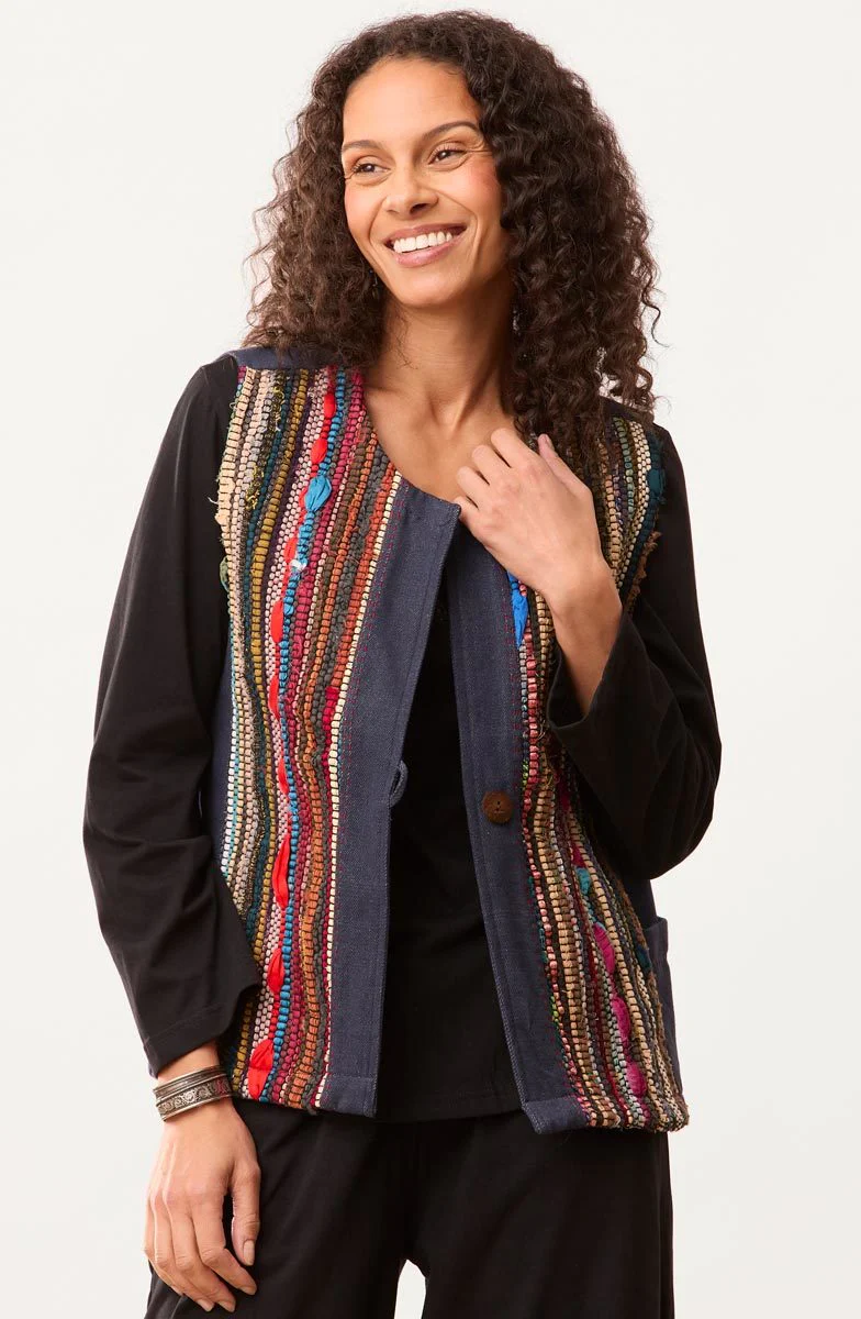 Recycled Yarn Ashni Handwoven Chindi Vest - Dark denim/Multi - Image 4