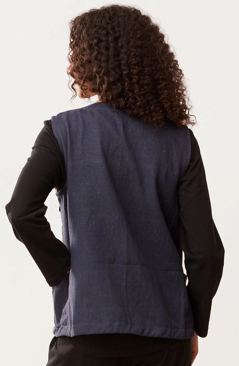 Recycled Yarn Ashni Handwoven Chindi Vest - Dark denim/Multi - Image 5