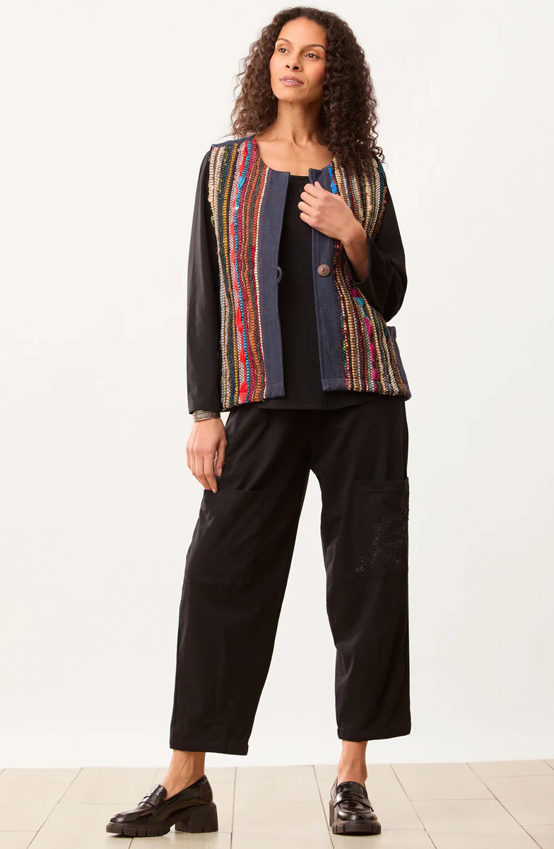 Recycled Yarn Ashni Handwoven Chindi Vest - Dark denim/Multi - Image 6