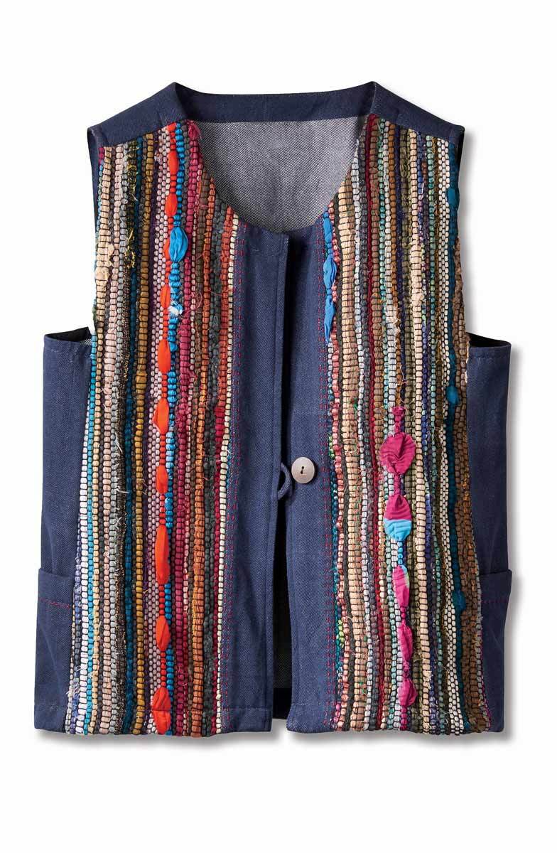 Recycled Yarn Ashni Handwoven Chindi Vest - Dark denim/Multi - Image 7