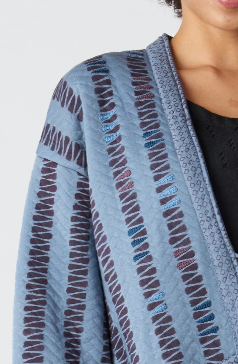 Assam Block Print Quilted Jersey Jacket - Periwinkle - Image 3