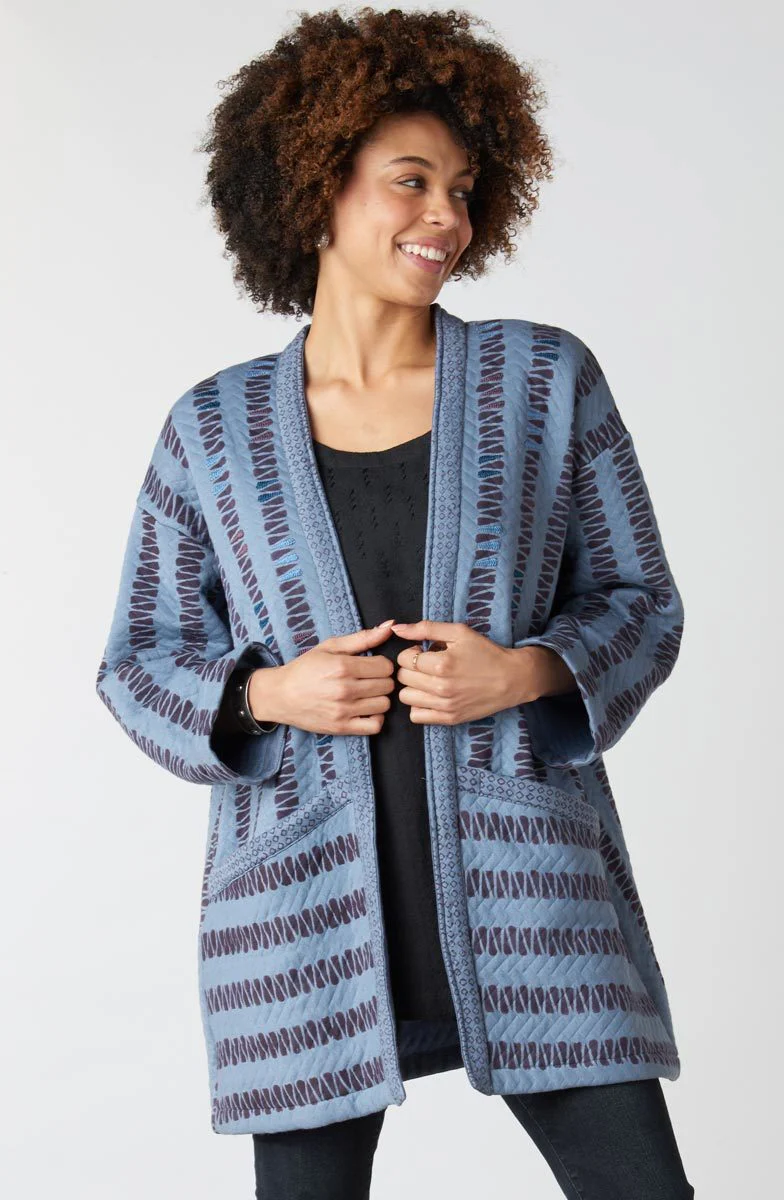 Assam Block Print Quilted Jersey Jacket - Periwinkle - Image 4