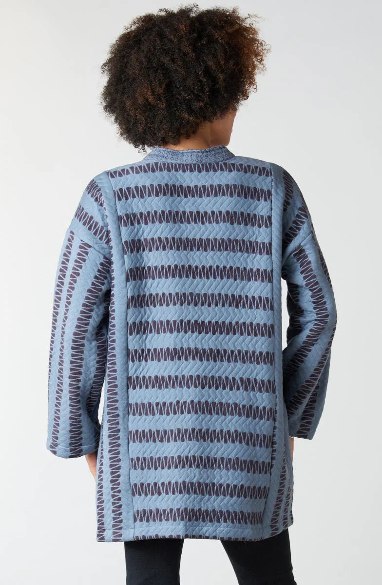 Assam Block Print Quilted Jersey Jacket - Periwinkle - Image 5