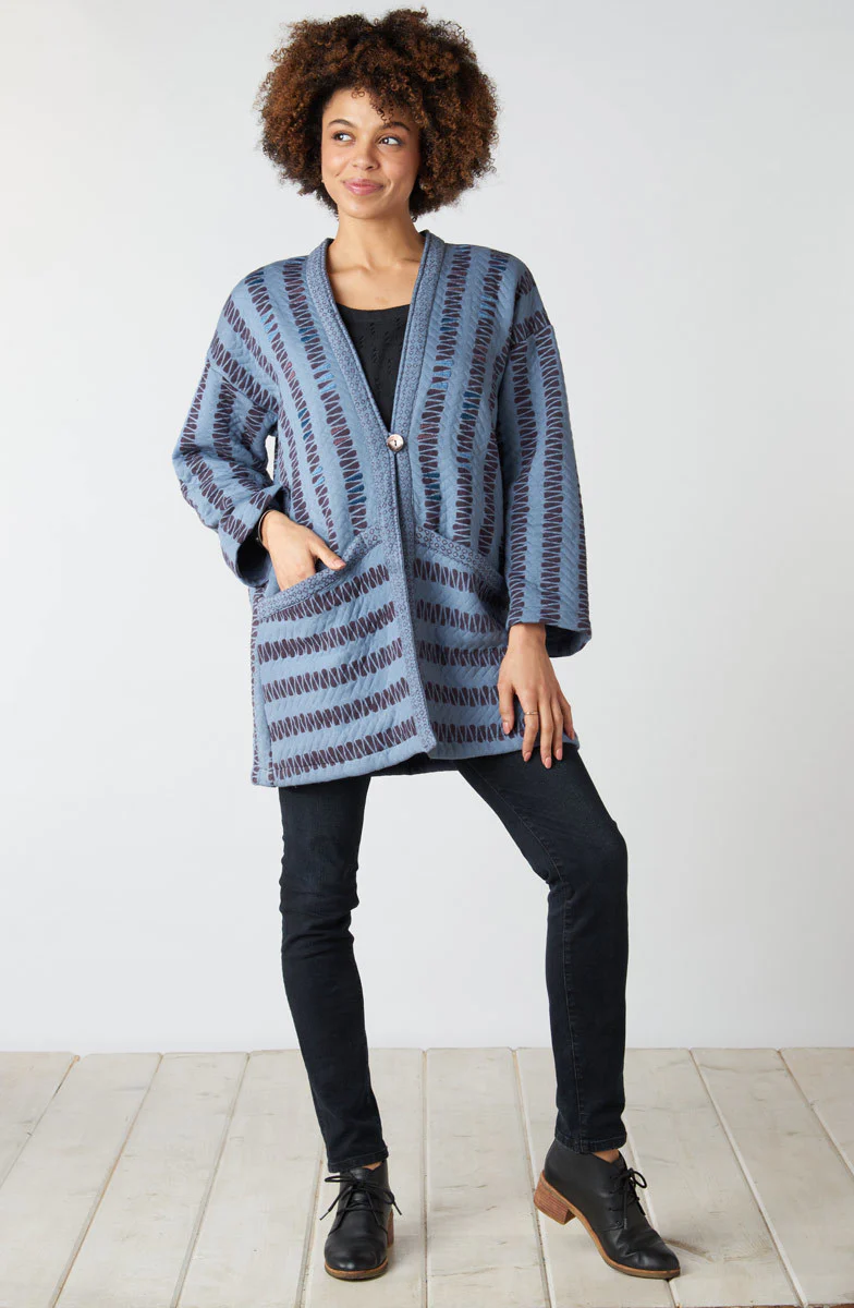 Assam Block Print Quilted Jersey Jacket - Periwinkle - Image 6