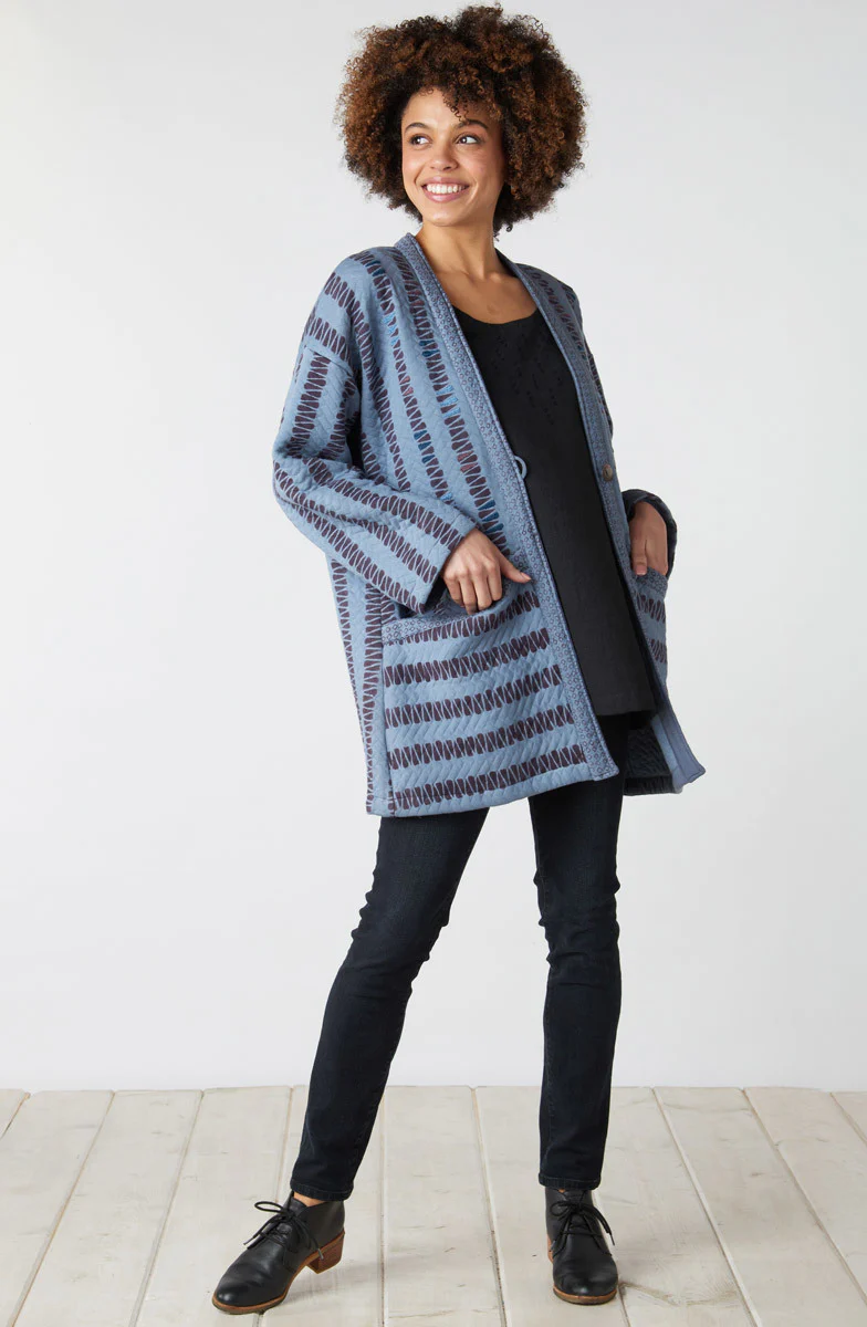 Assam Block Print Quilted Jersey Jacket - Periwinkle - Image 7