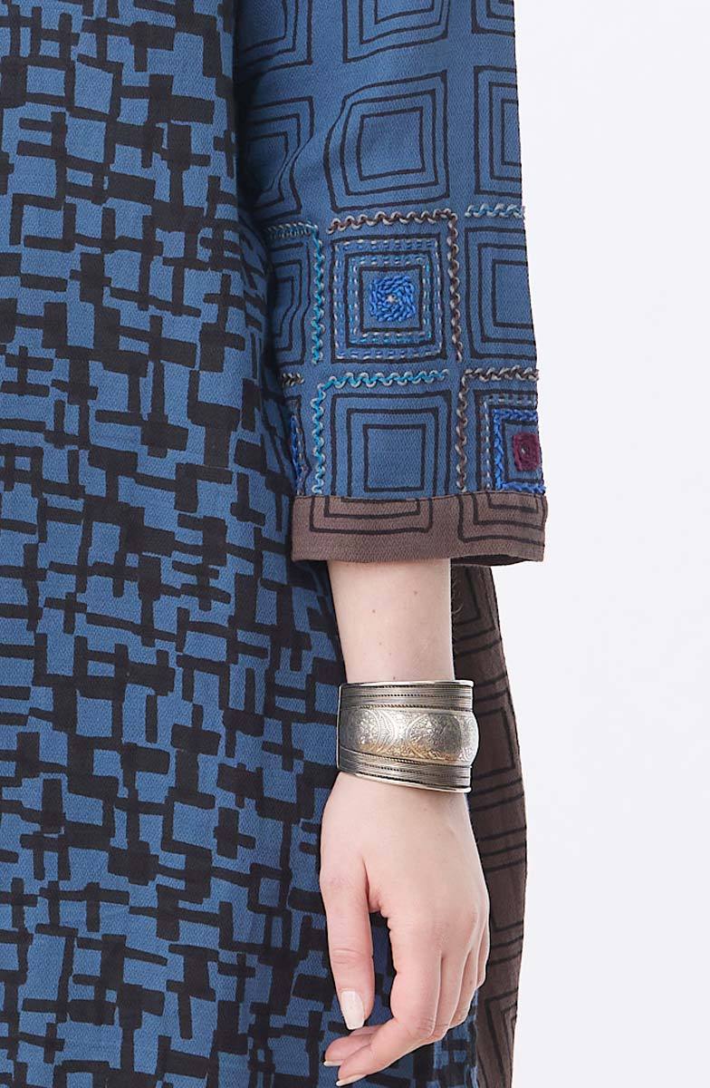 Avanti Mixed Print A-Line Kurta - Fossil/Marine - Image 2